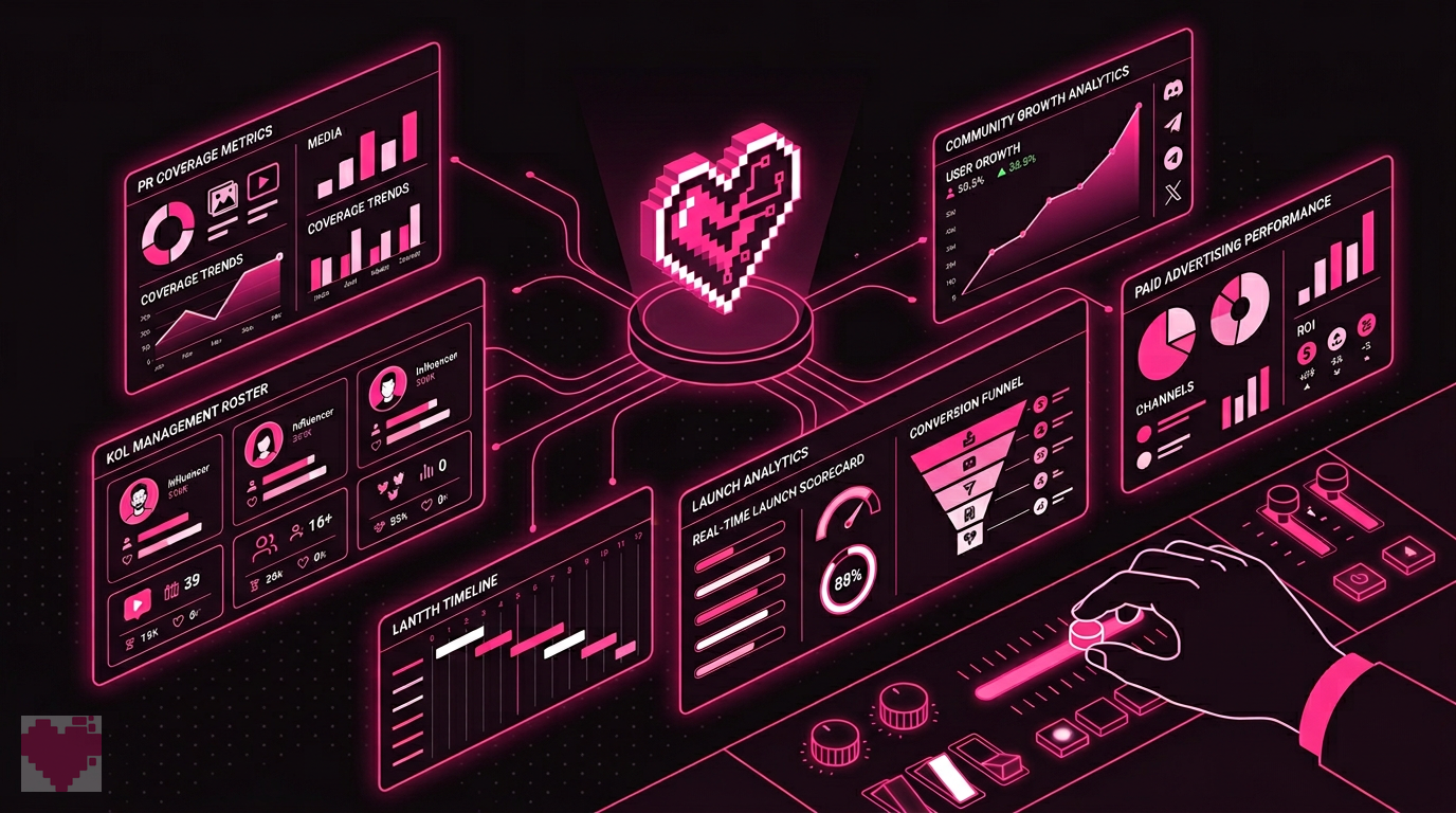 Token launch marketing services including community building, KOL campaigns, content strategy, social media, and PR