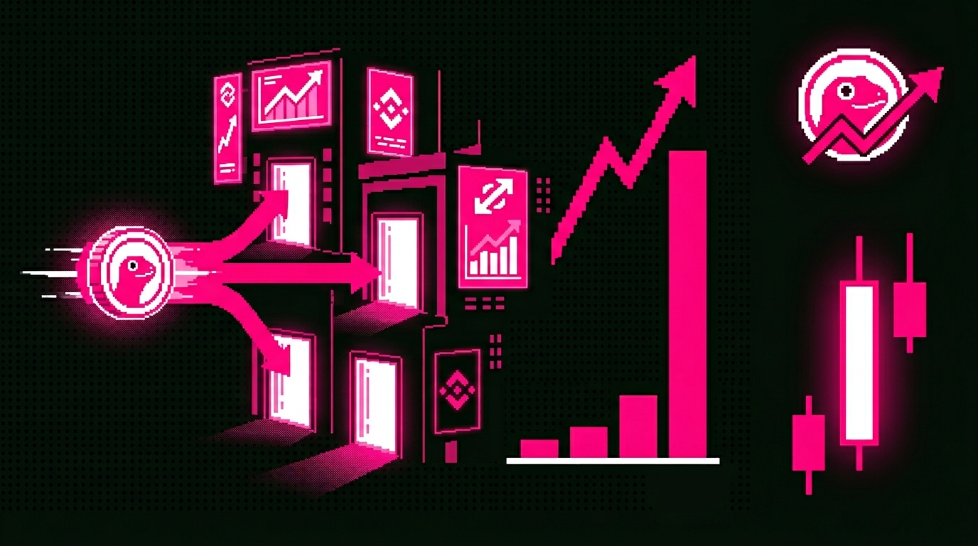 Exchange listing marketing dashboard showing CEX trading volume and DEX liquidity growth metrics