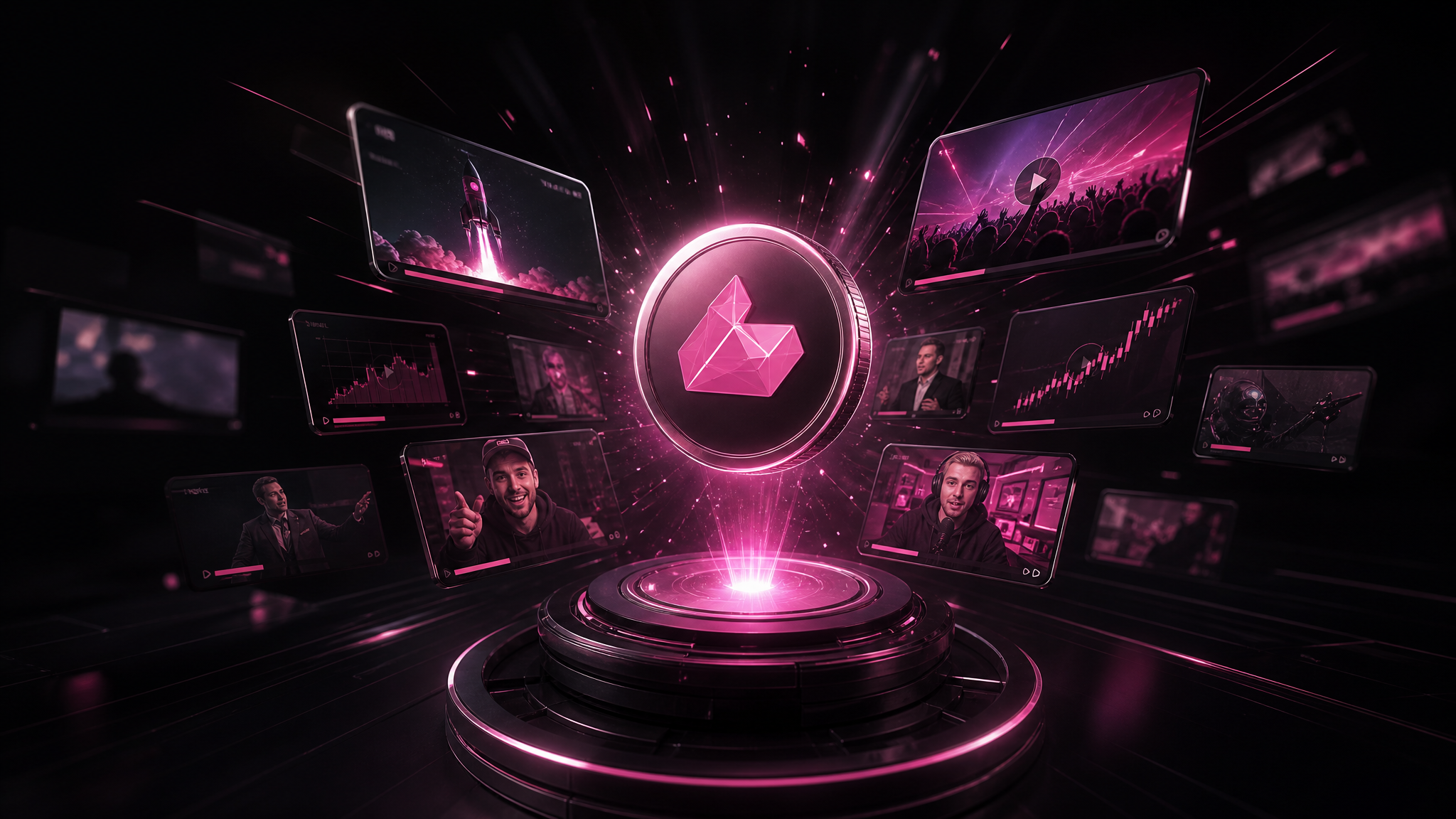 Token launch clipping campaign dashboard showing TGE countdown, clip volume across TikTok Reels and X, and on-chain wallet conversions in real time