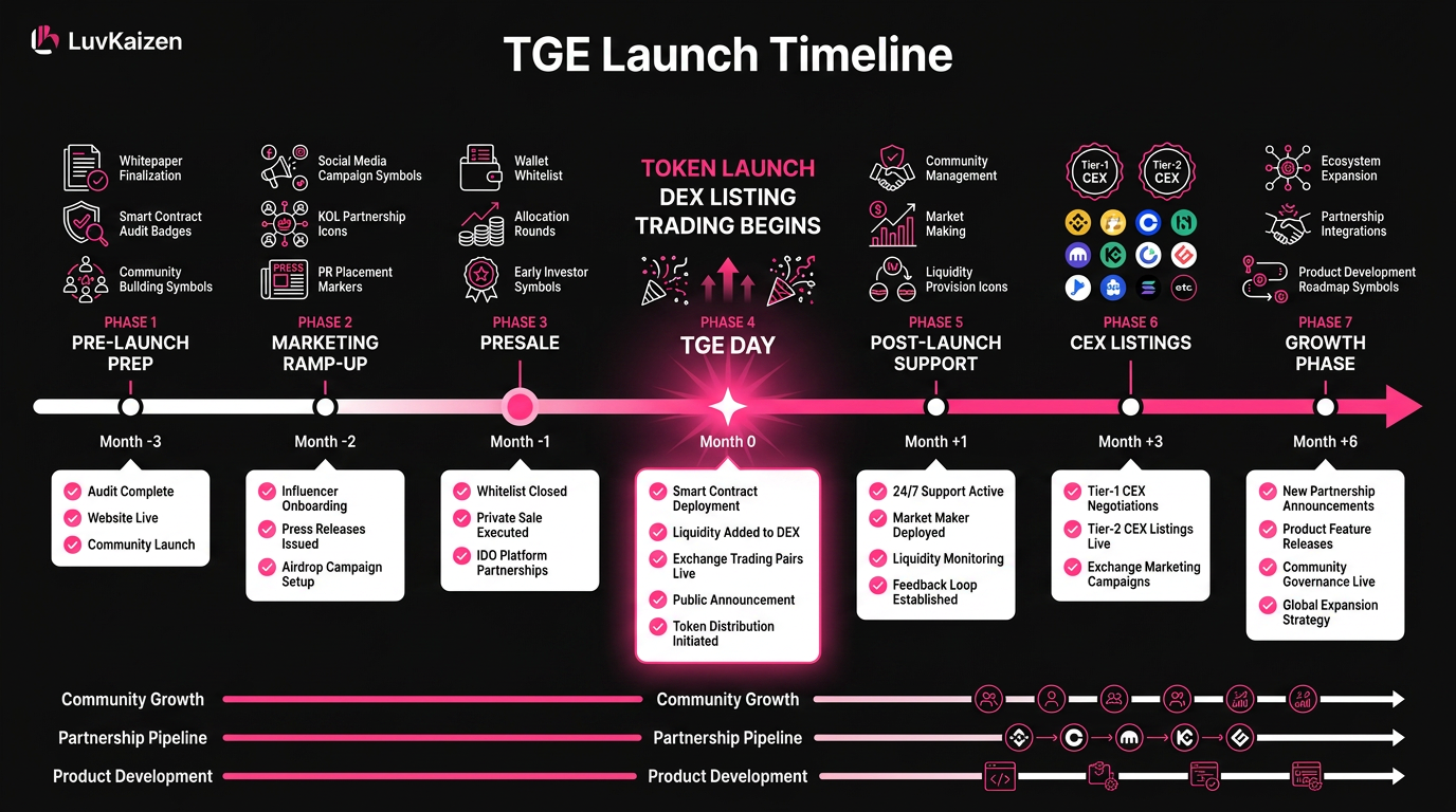 TGE marketing agency — token generation event launch timeline