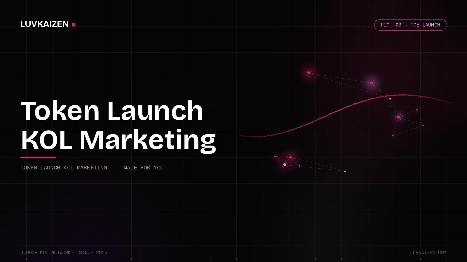 token launch kol marketing — LuvKaizen branded hero illustration