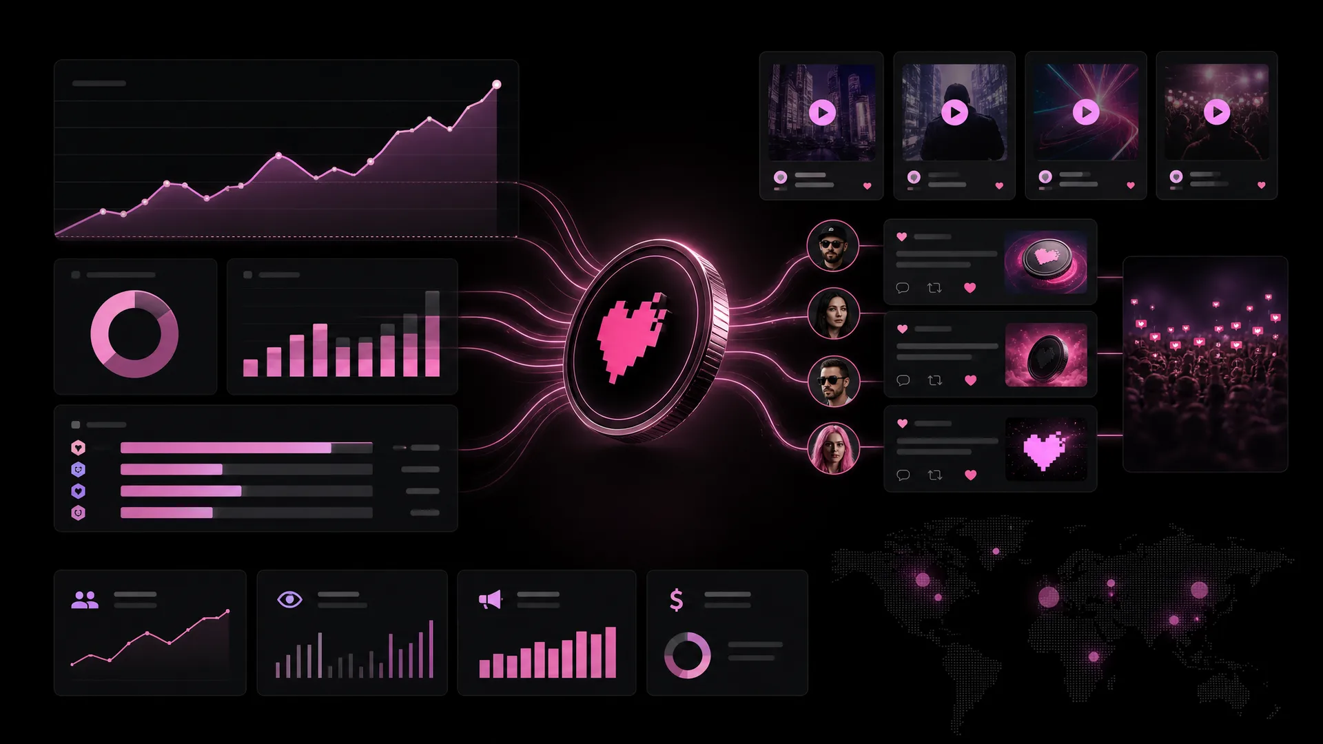 Three crypto clipping campaign tiers (starter sprint, launch standard, and major launch) with target view counts and platform coverage