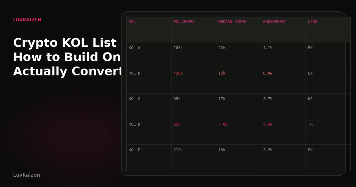 Crypto KOL List 2026: How to Build One That Actually Converts