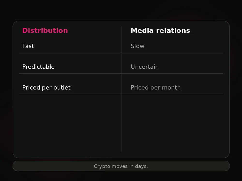 Difference between crypto PR distribution and traditional media relations