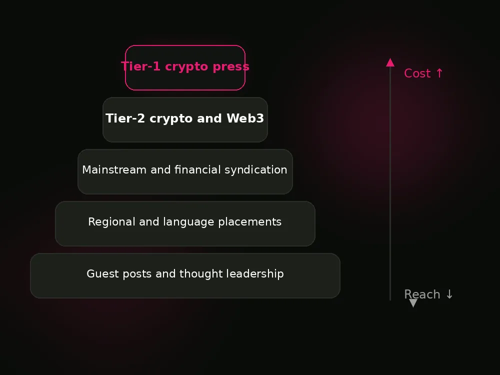Five categories of crypto PR placement available through the LuvKaizen marketplace