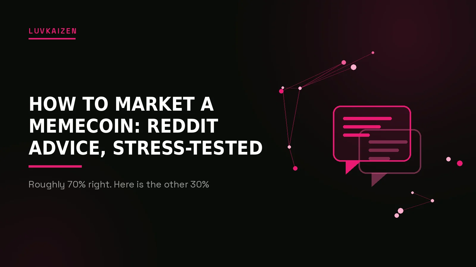 how to market a memecoin reddit: LuvKaizen branded hero illustration