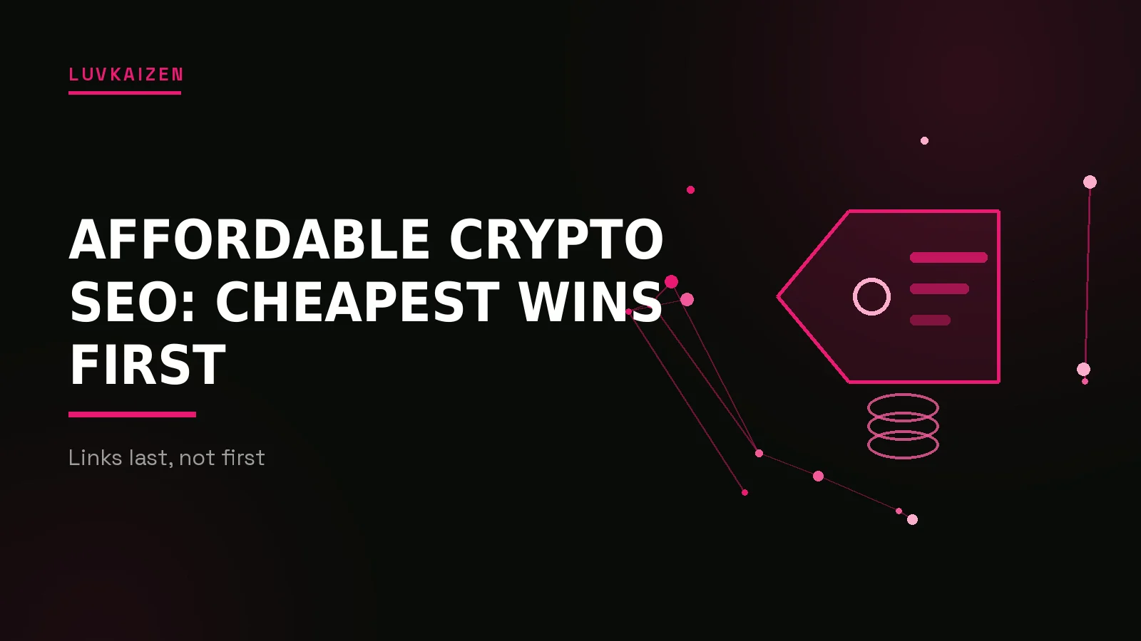 affordable crypto seo services: LuvKaizen branded hero illustration