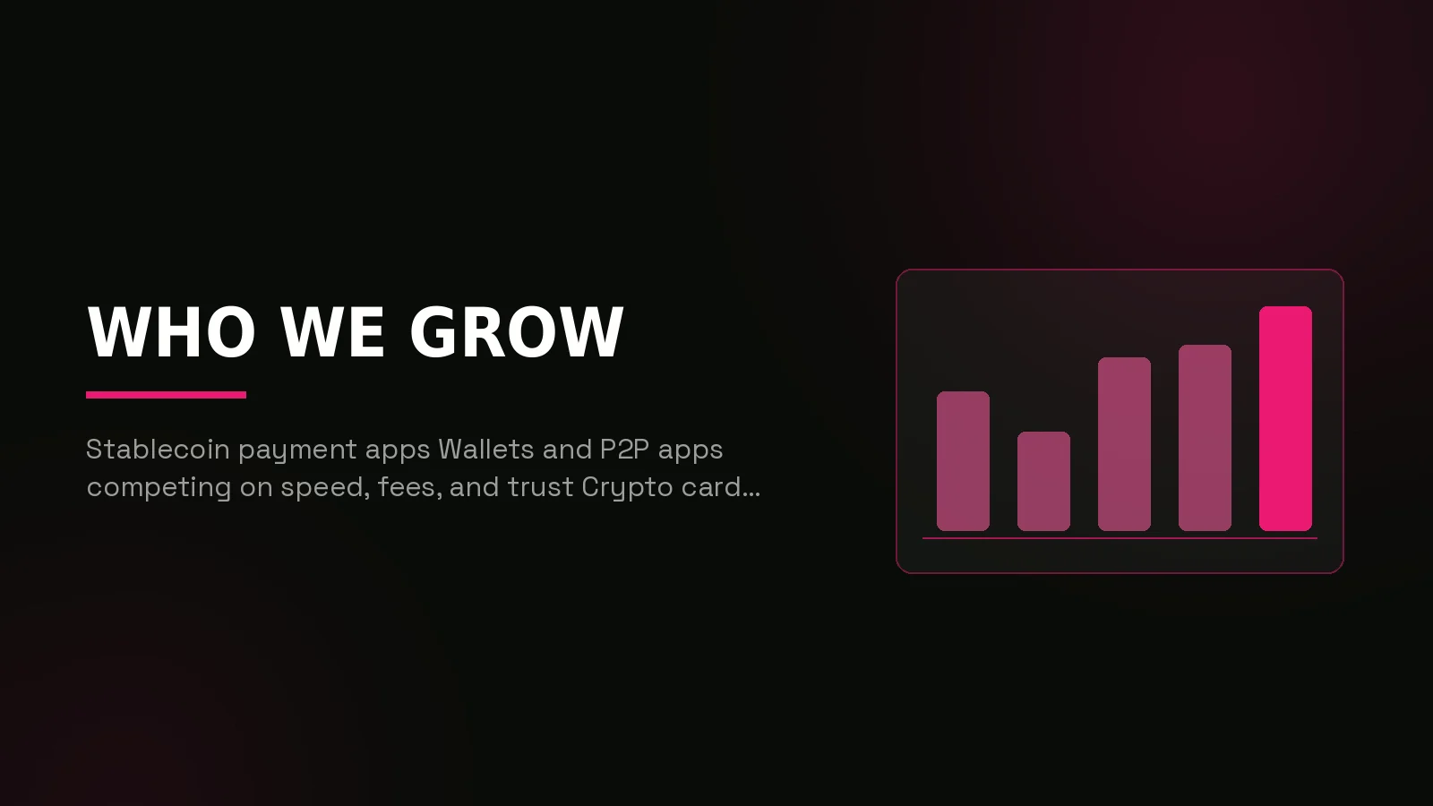 crypto payments marketing agency: why-us stat panel illustration