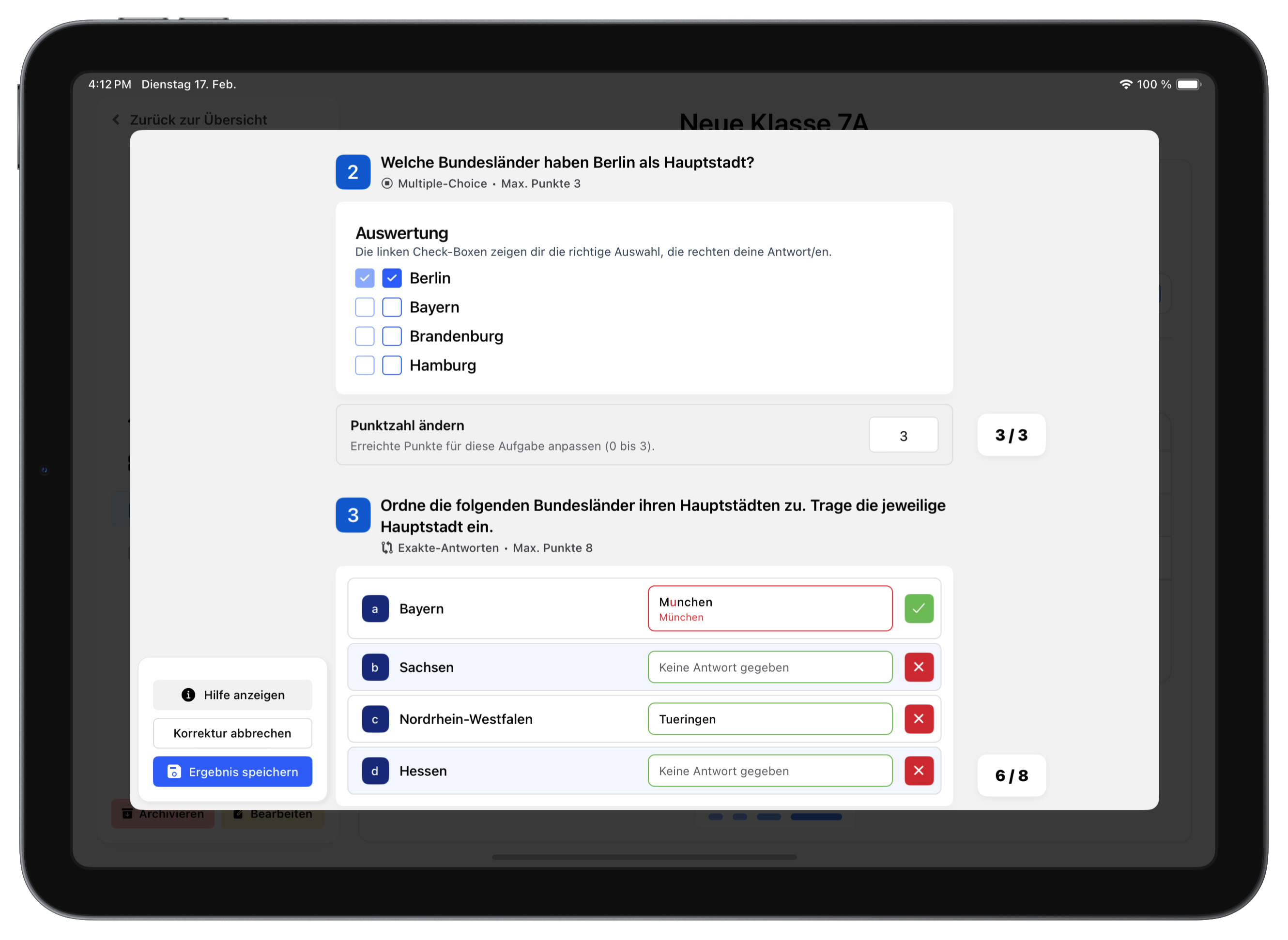 Ergebnisse manuell nachkorrigieren