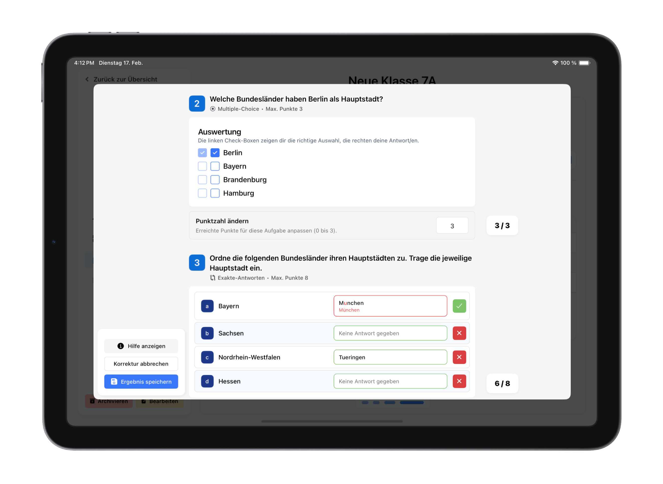 Ergebnisse manuell nachkorrigieren
