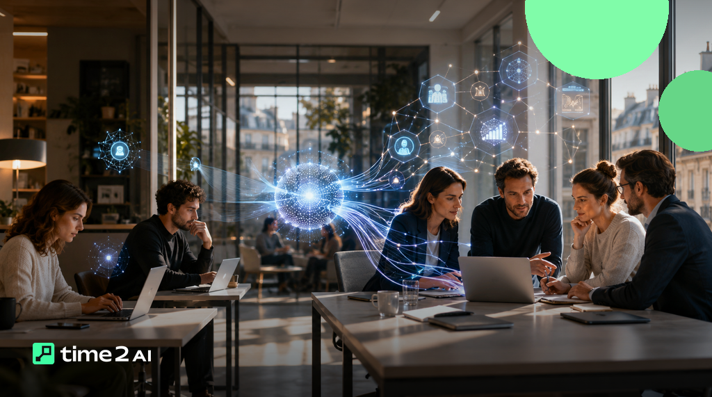 Session de formation à l'intelligence artificielle avec des collaborateurs en entreprise