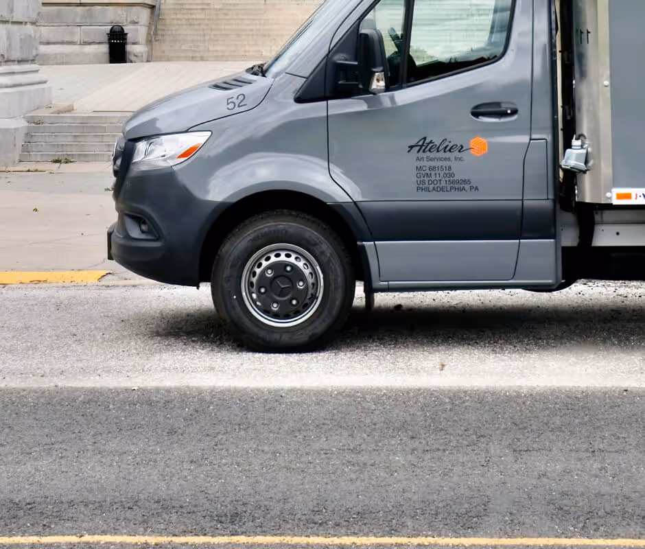 Atelier Fine Art Services climate-controlled sprinter van transporting fine art in the greater Philadelphia area.