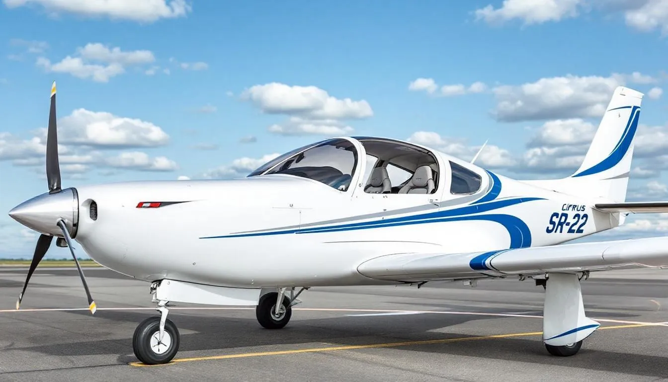 The image depicts a sleek Cirrus Vision Jet parked at an airport, showcasing its modern design and high-quality aircraft features. This personal aviation model is ideal for both professional pilots and non-pilots, offering benefits like fractional ownership for easy access and freedom in flying.