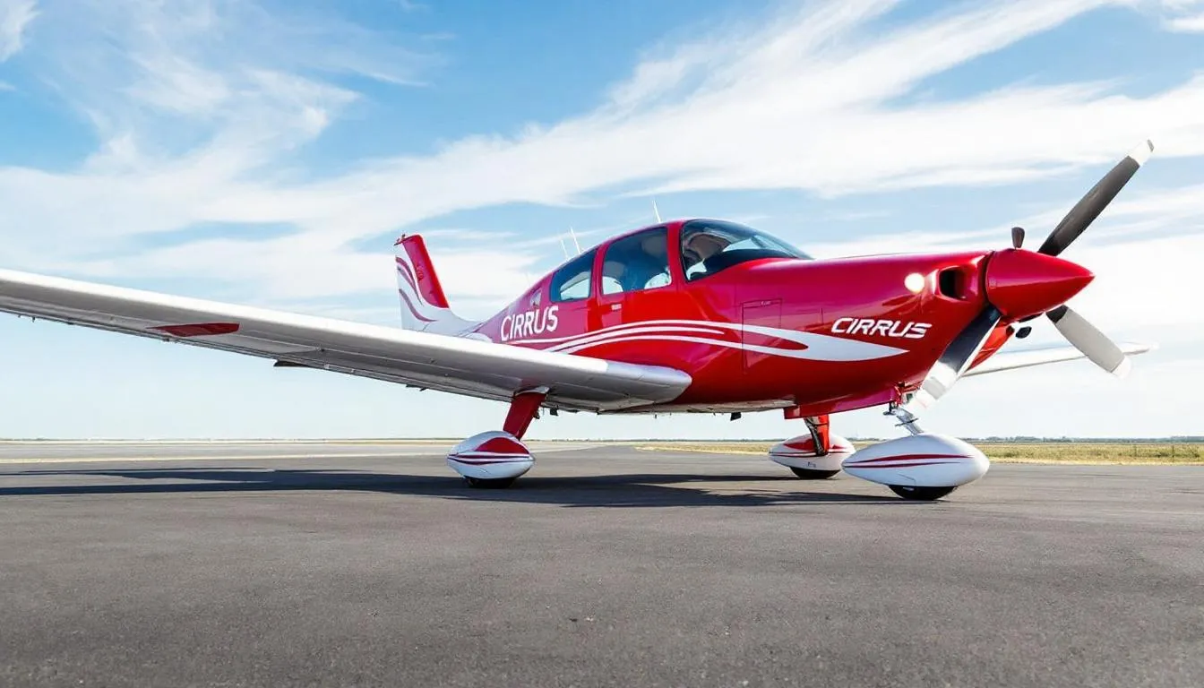 The image depicts a sleek Cirrus Vision Jet parked at an airport, showcasing its modern design and high-quality aircraft features. This personal aviation model is ideal for both professional pilots and non-pilots, offering benefits like fractional ownership for easy access and freedom in flying.