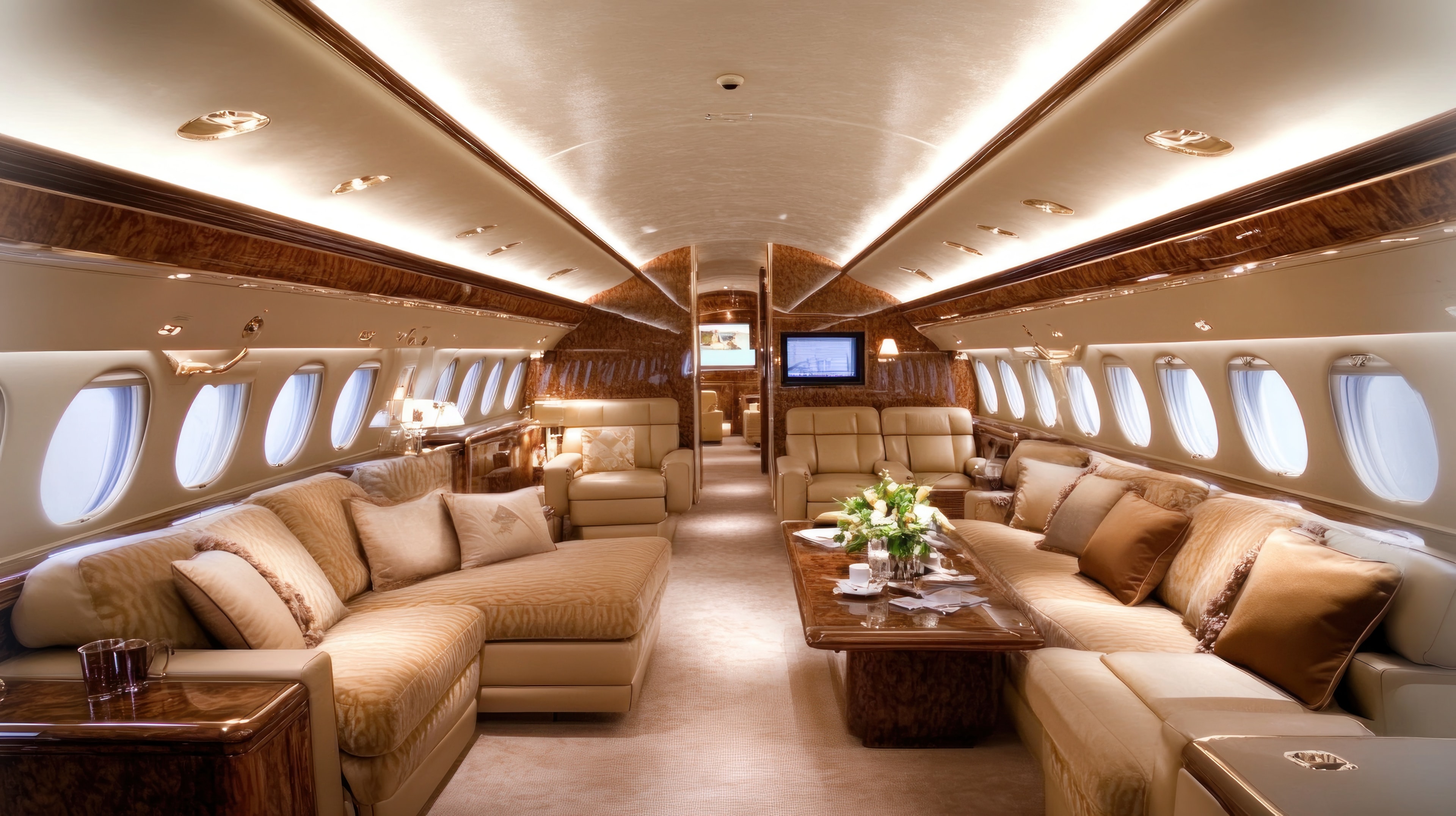 Luxurious Private Jet Interior Design Features Elegant Seating