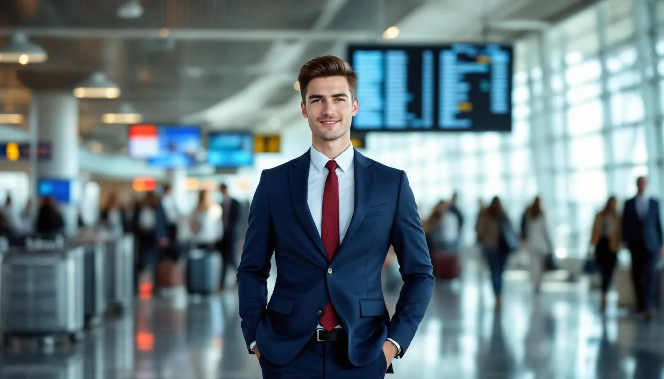 An inspiring image showcasing a diverse team of professionals in private aviation, including flight attendants and pilots, collaborating in a fast-paced corporate office environment. The scene emphasizes growth opportunities and the commitment to exceptional service, highlighting the company's role as a worldwide leader in private jet charter and aircraft management.