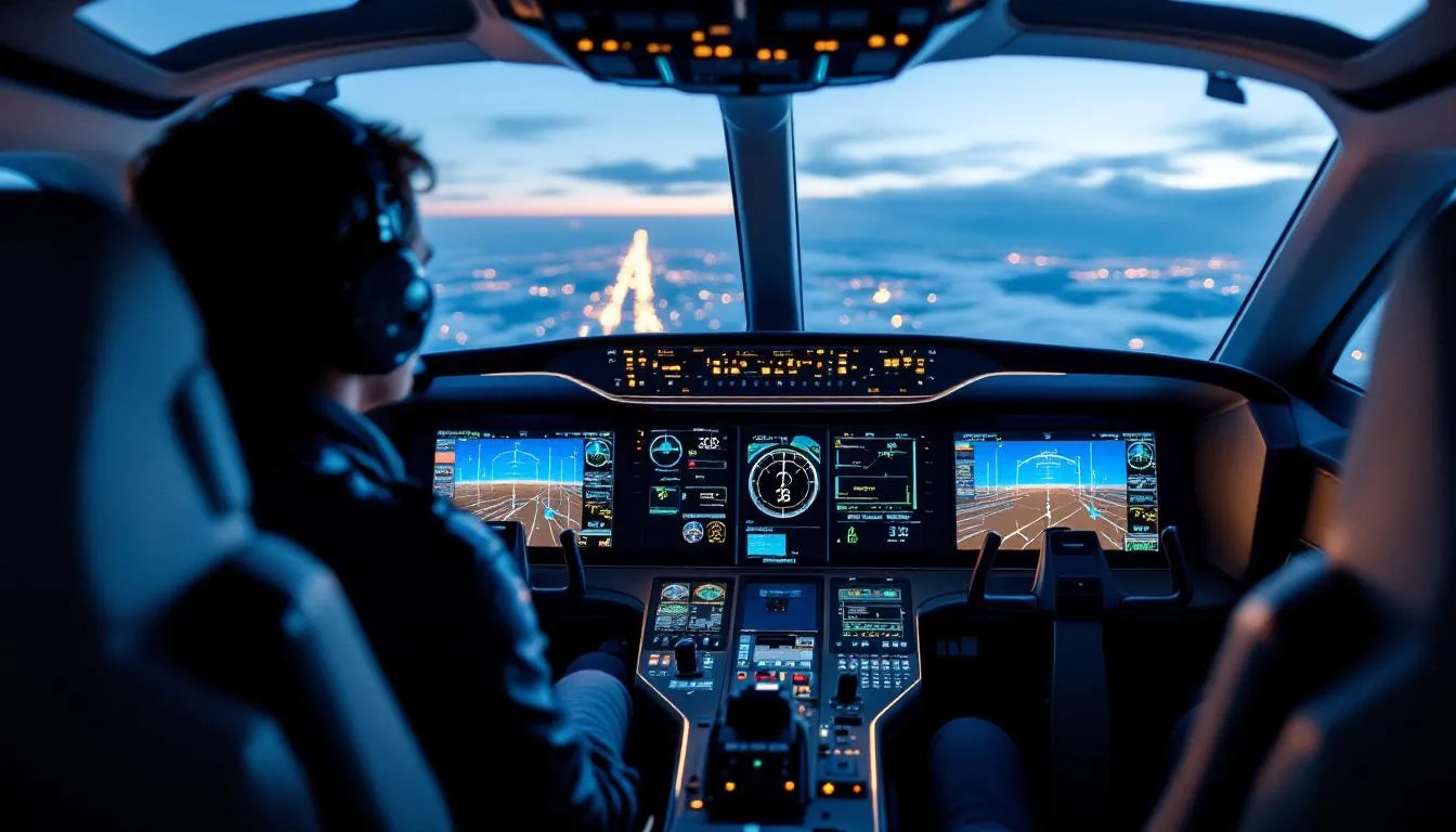 The image depicts a modern aircraft cockpit filled with advanced digital displays and avionics systems, showcasing the high-tech environment that pilots navigate. This sophisticated setup is essential for managing various aircraft operating costs, which include fuel, maintenance, and crew expenses, critical for aircraft owners and private jet ownership.