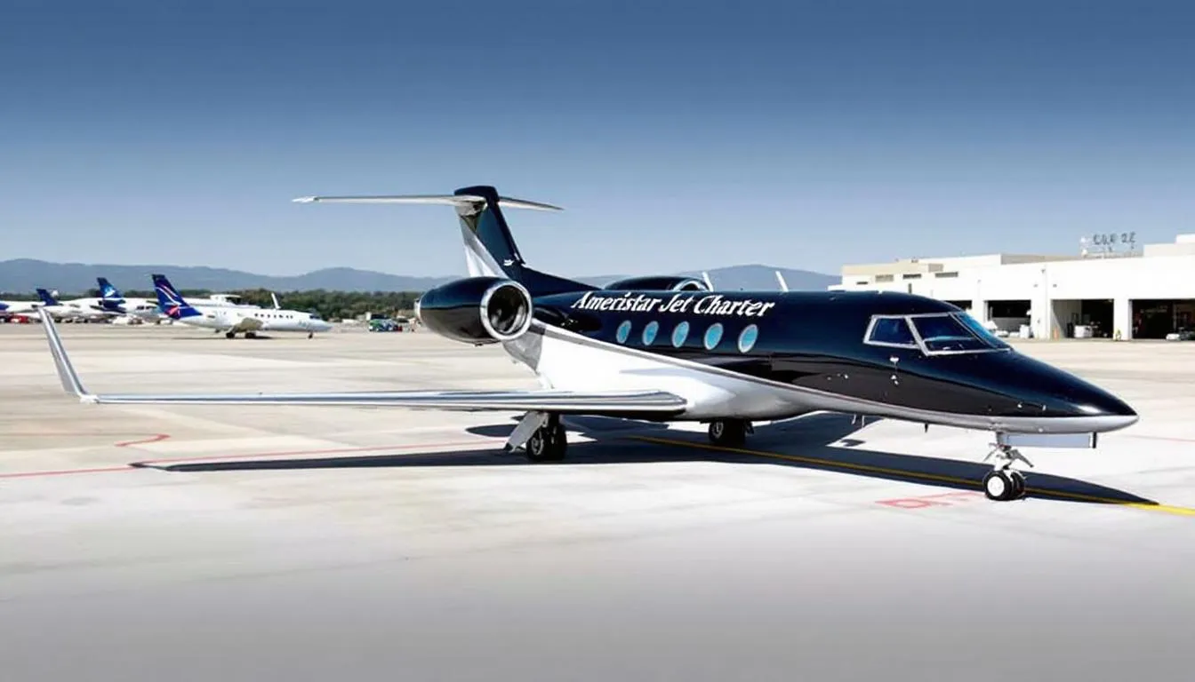 The image showcases an Ameristar Jet Charter aircraft on the tarmac, ready for passengers and cargo transport. The airplane, part of Ameristar's fleet, highlights the company's commitment to providing efficient cargo services and jet charter options from its main base at Willow Run Airport.