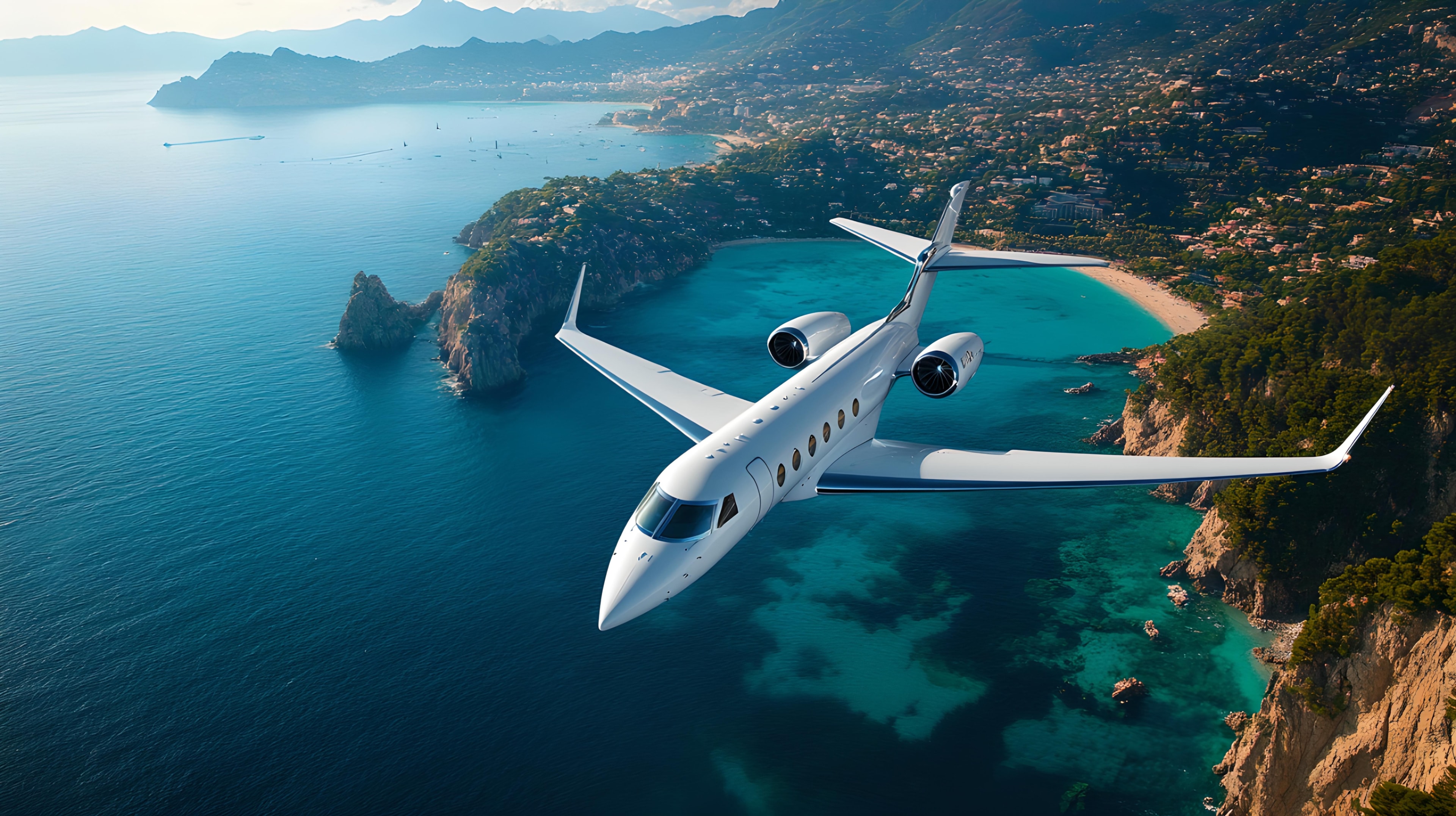 Private Jet Over Stunning Coastal Landscape