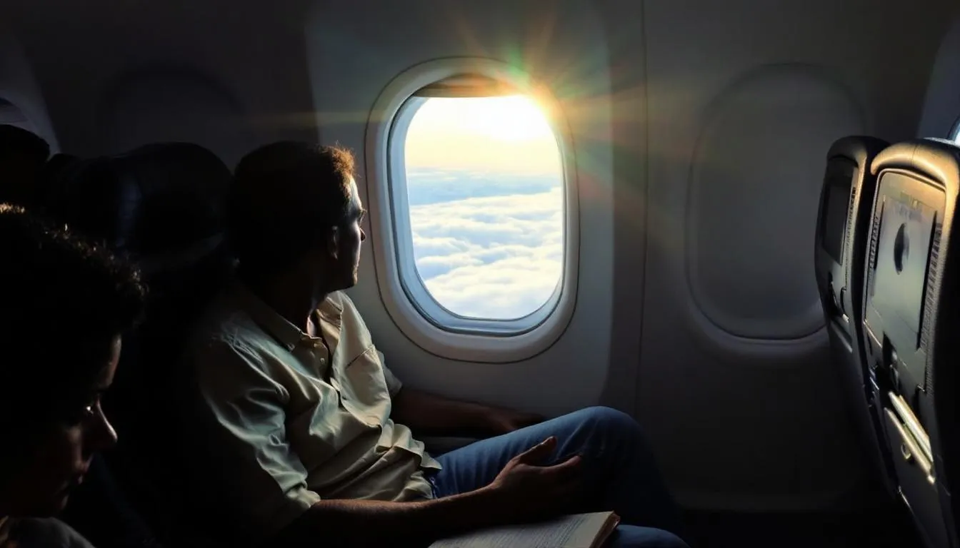 The image depicts the in-flight experience on a nonstop flight from Miami to Cancun, showcasing travelers enjoying their journey aboard an American Airlines aircraft. Passengers are seen relaxing in their seats as they fly towards the popular destination of Cancun, with glimpses of the sunny skies outside the window.