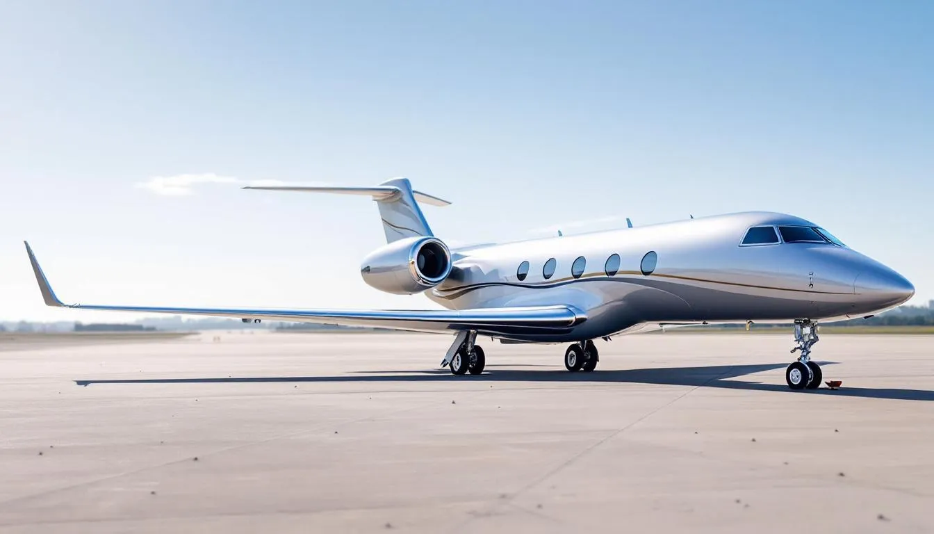 The image features a Gulfstream G650, an iconic private jet known for its luxurious interior and spacious cabin, often used by celebrities like Taylor Swift and Tom Cruise for private jet travel. This aircraft exemplifies unmatched luxury with plush leather seating and advanced avionics, making it a preferred choice for the world's elite in international travel and business meetings.