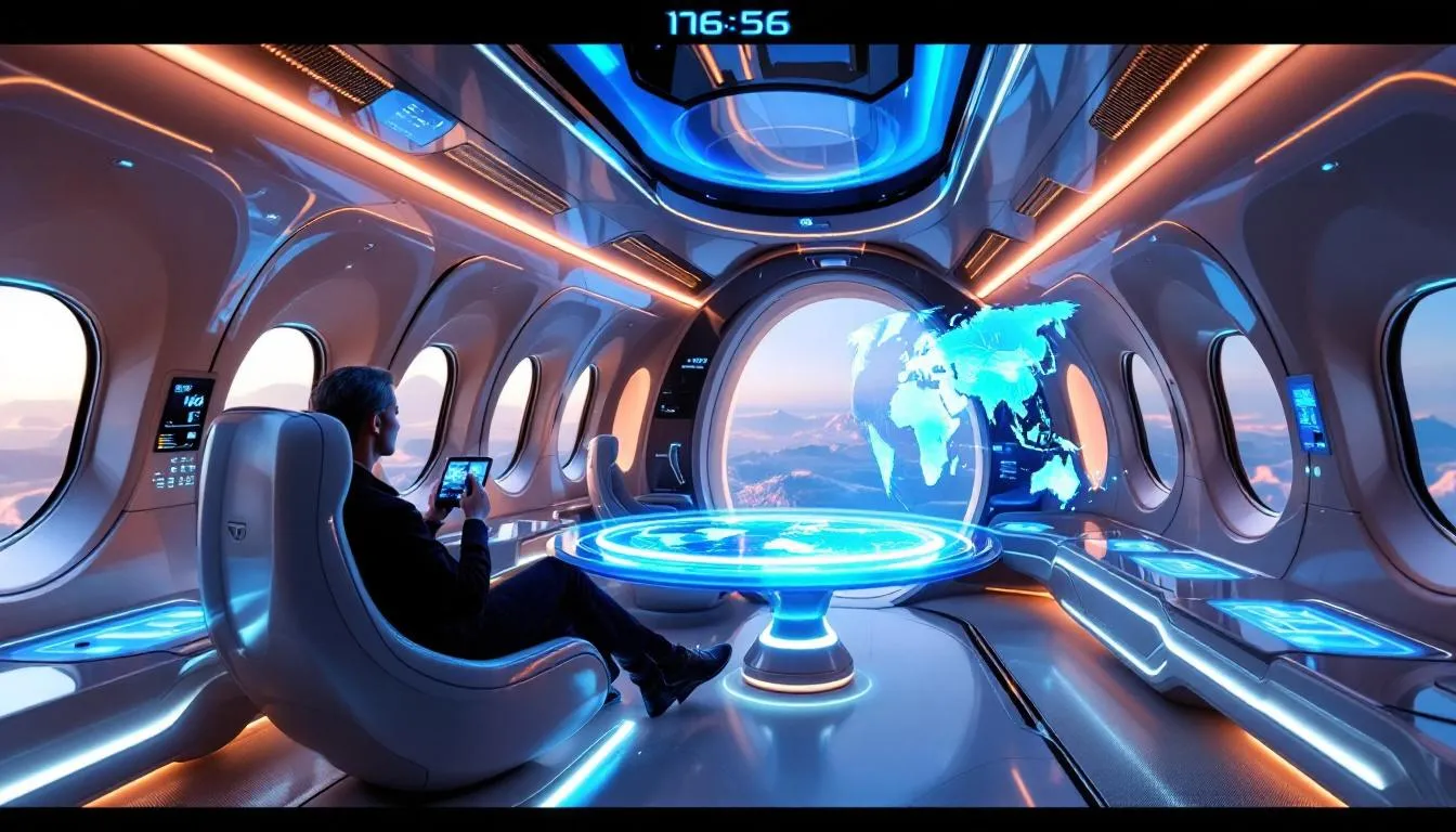 The image depicts a luxurious private jet interior, showcasing plush leather seating and spacious cabins designed for comfort and elegance. This representation of private jet travel highlights the unmatched luxury and personalized service that celebrities like Taylor Swift and Tom Cruise enjoy while flying in their own private jets.