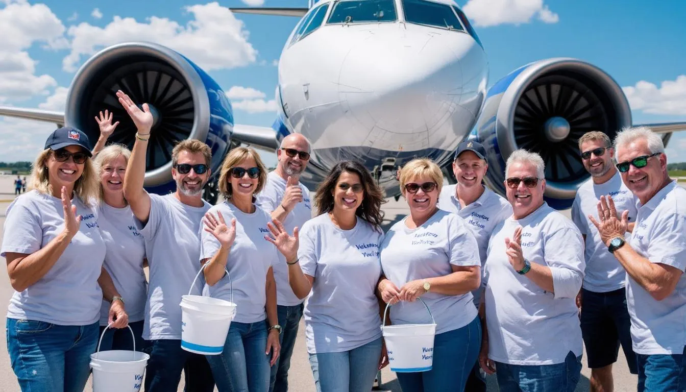 In this image, a group of church members from Kenneth Copeland Ministries gather to discuss fundraising efforts for acquiring a private jet, emphasizing their faith and commitment to the ministry's mission. The scene captures the spirit of community and the belief in God's blessings as they aim to raise money for their aircraft needs.