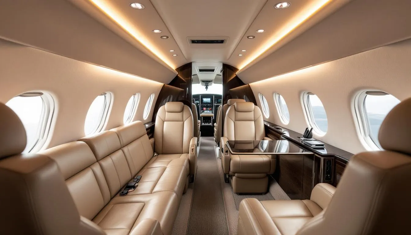 The image depicts a sleek turboprop plane, showcasing the comfort and convenience of private aviation, ideal for six to eight passengers. With its propeller engine and efficient design, this Beechcraft King Air symbolizes an economical option for chartering flights to various destinations, capable of landing on shorter runways.