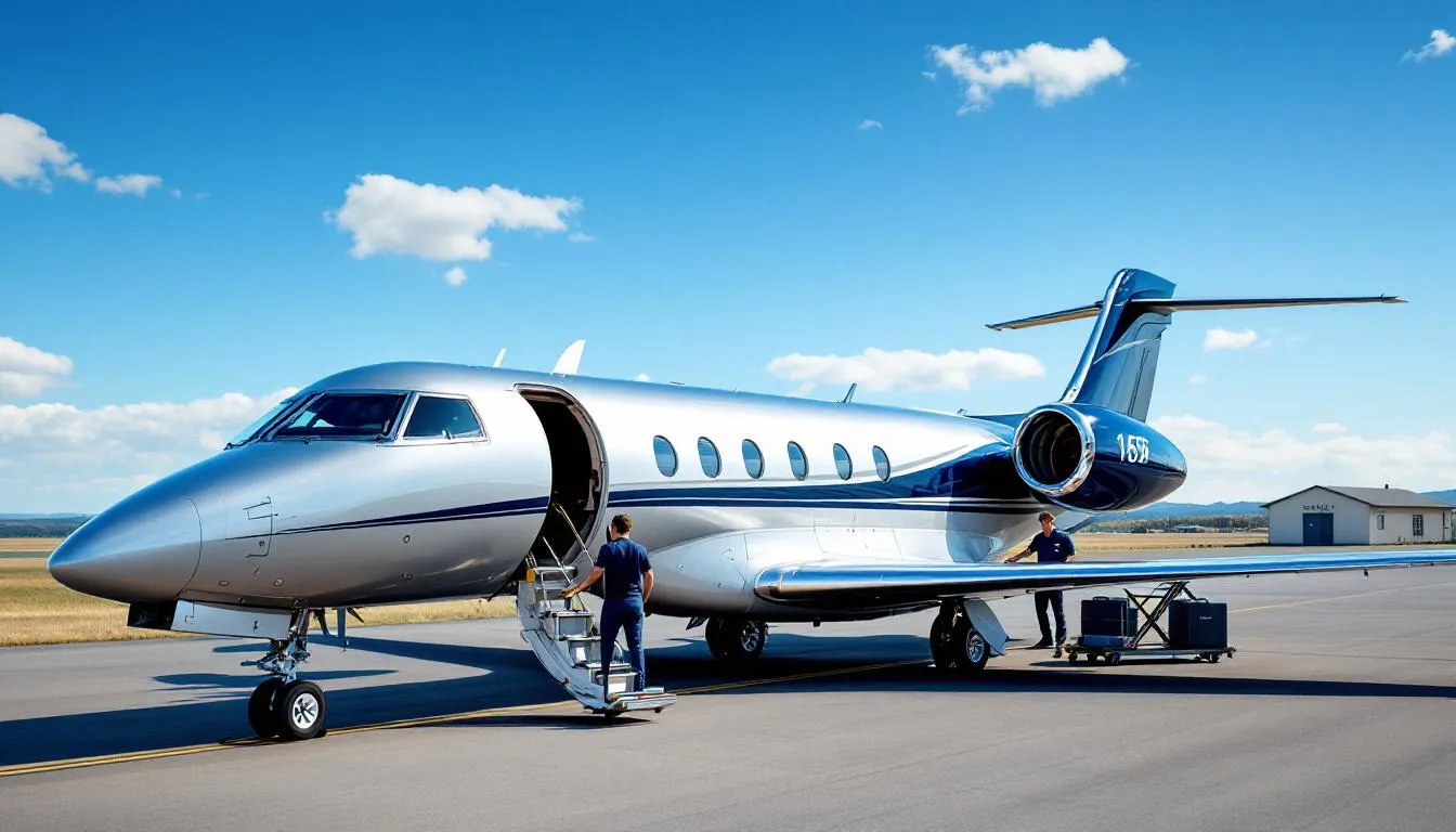 A sleek private jet is preparing for takeoff on a runway, representing the luxury of private charter flights in Costa Rica. This image captures the essence of exceptional service and adventure, inviting travelers to explore the vibrant culture and stunning landscapes of Central America.