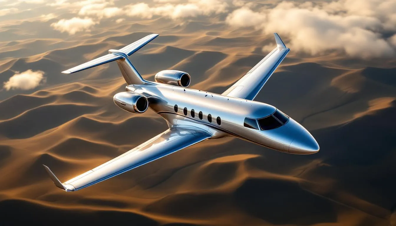 A private jet is soaring through the clear blue skies, showcasing its sleek design and powerful engines as it embarks on an exhilarating jet flight. The aircraft, resembling a fighter jet, is a symbol of luxury and speed, leaving a trail of excitement in its wake.