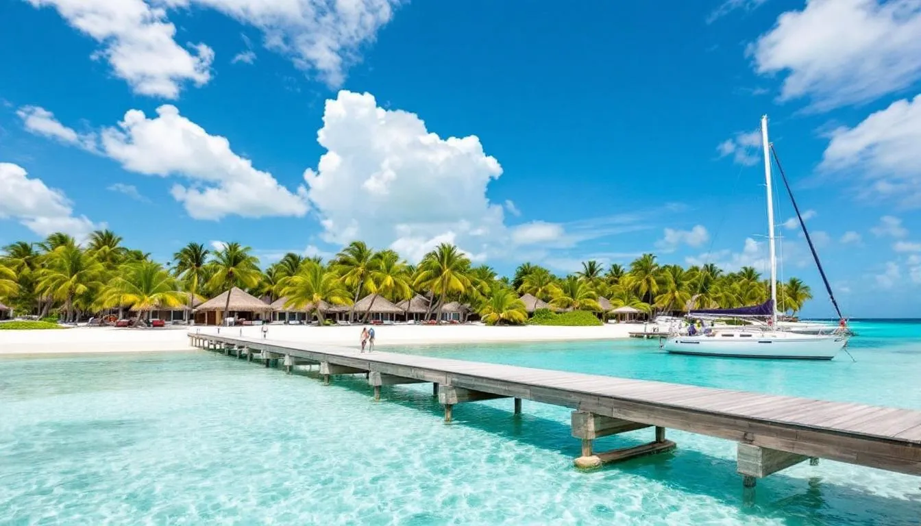 An inviting image of the Westwind II Nassau, showcasing a beautiful island retreat with views of the turquoise blue Caribbean Sea, adjacent high rise hotels, and water sports facilities. The scene includes a private patio area with comfortable chairs, perfect for relaxation after a quick tennis game or diving excursions, all within walking distance to Cable Beach and the vibrant atmosphere of Nassau, Bahamas.