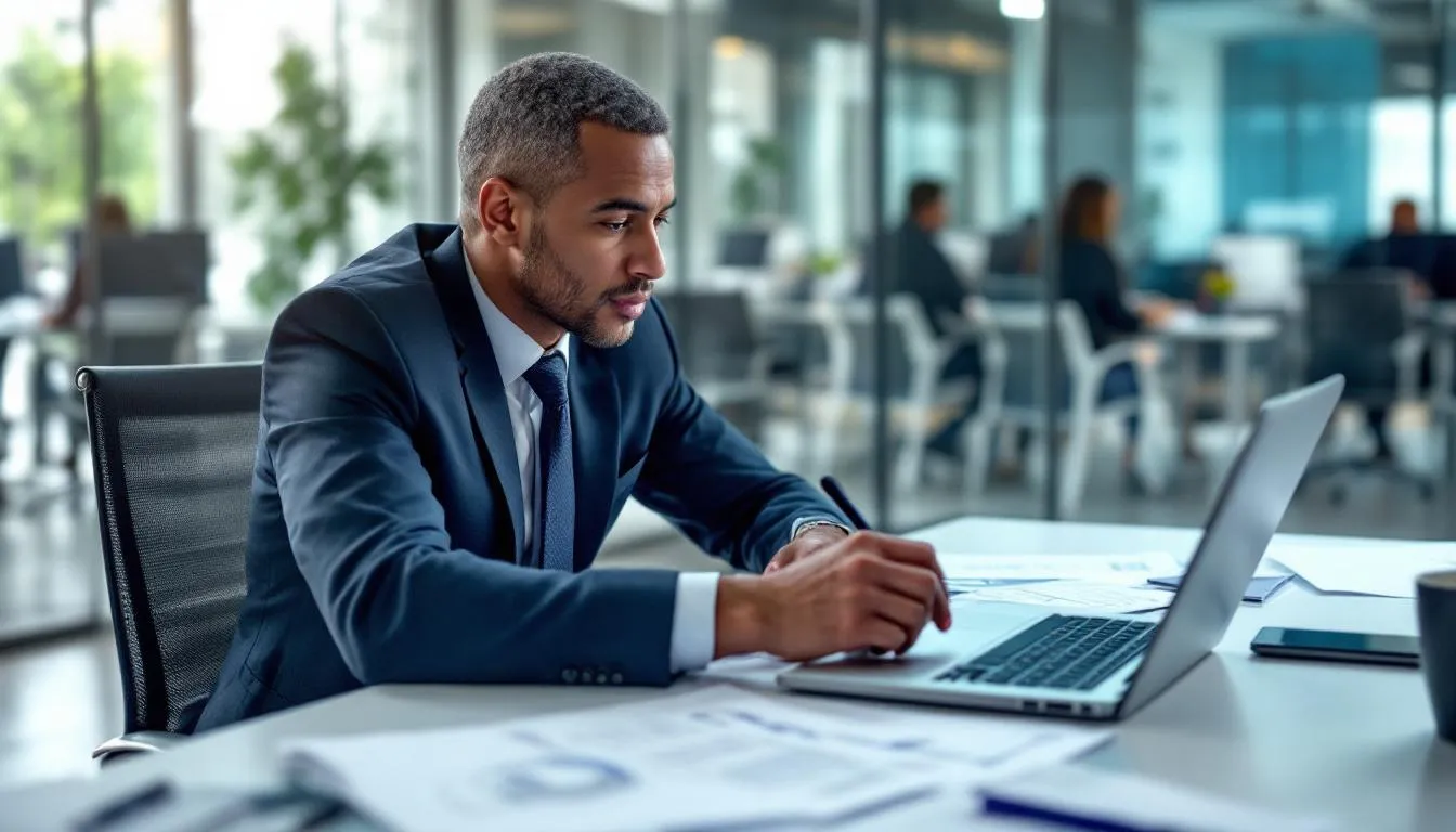In the image titled "Choosing the Right Charter Company," a business professional is seen reviewing a brochure about private jet charter options, with a scenic backdrop of Yosemite National Park visible through a window. The setting suggests a focus on the travel experience, highlighting the importance of selecting the right private flight service near Fresno, California.