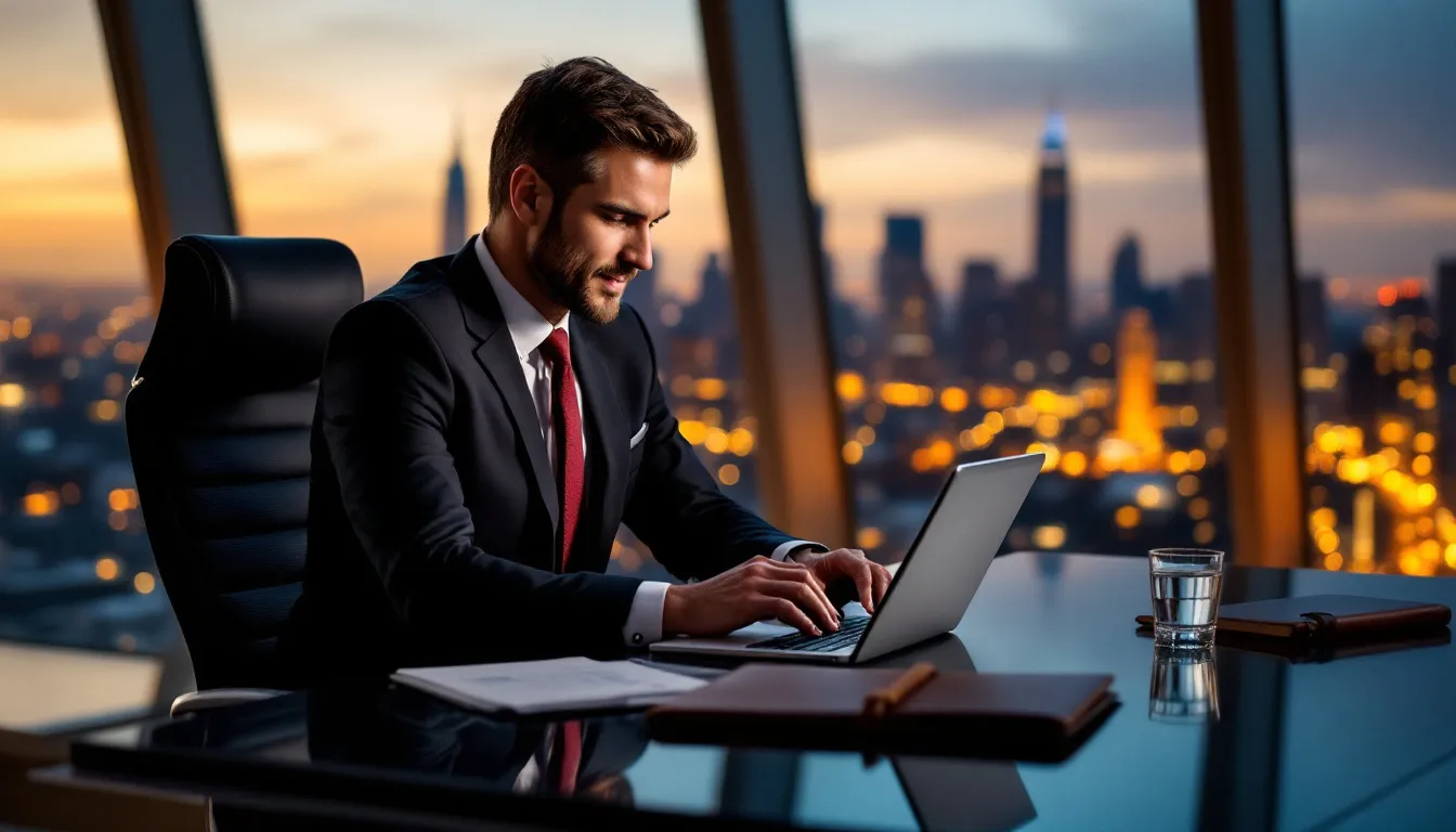 A person is seen booking a private jet flight to Europe, surrounded by a digital interface displaying various private jet charter options and costs. The image conveys the luxury and convenience of private jet travel, emphasizing the ease of chartering a private jet for international flights.