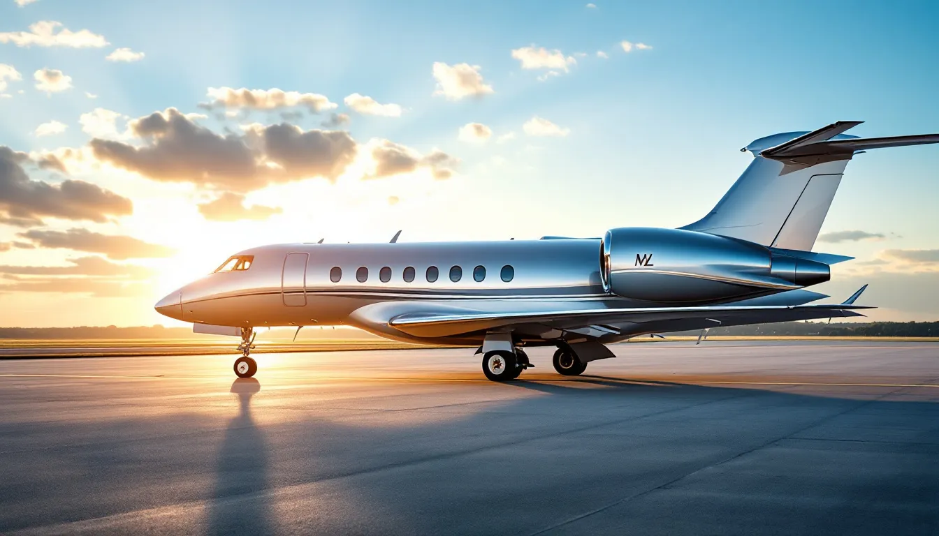 A luxurious private jet interior showcases spacious cabin space designed for comfort and efficiency, featuring plush seating and large windows that offer stunning views of the sky. This aircraft exemplifies the new standard in private air travel, combining advanced technology with sleek aesthetics for an unparalleled flying experience.