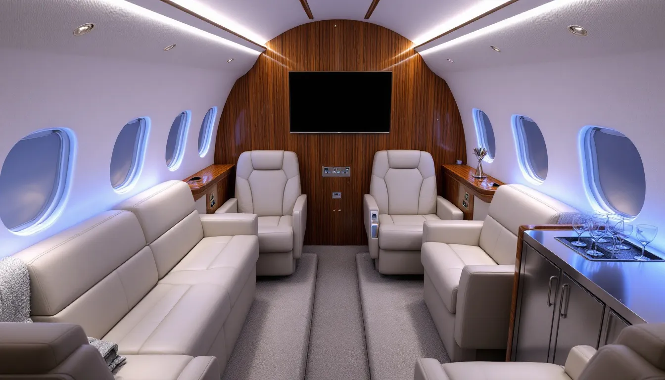 In the image, a luxurious used private jet is showcased, highlighting various upgrades and customizations such as new paint, advanced avionics, and performance enhancements. This aircraft represents the high-end market for private jets, appealing to private jet owners looking to improve their flying experience while considering factors like operational costs and aircraft maintenance.