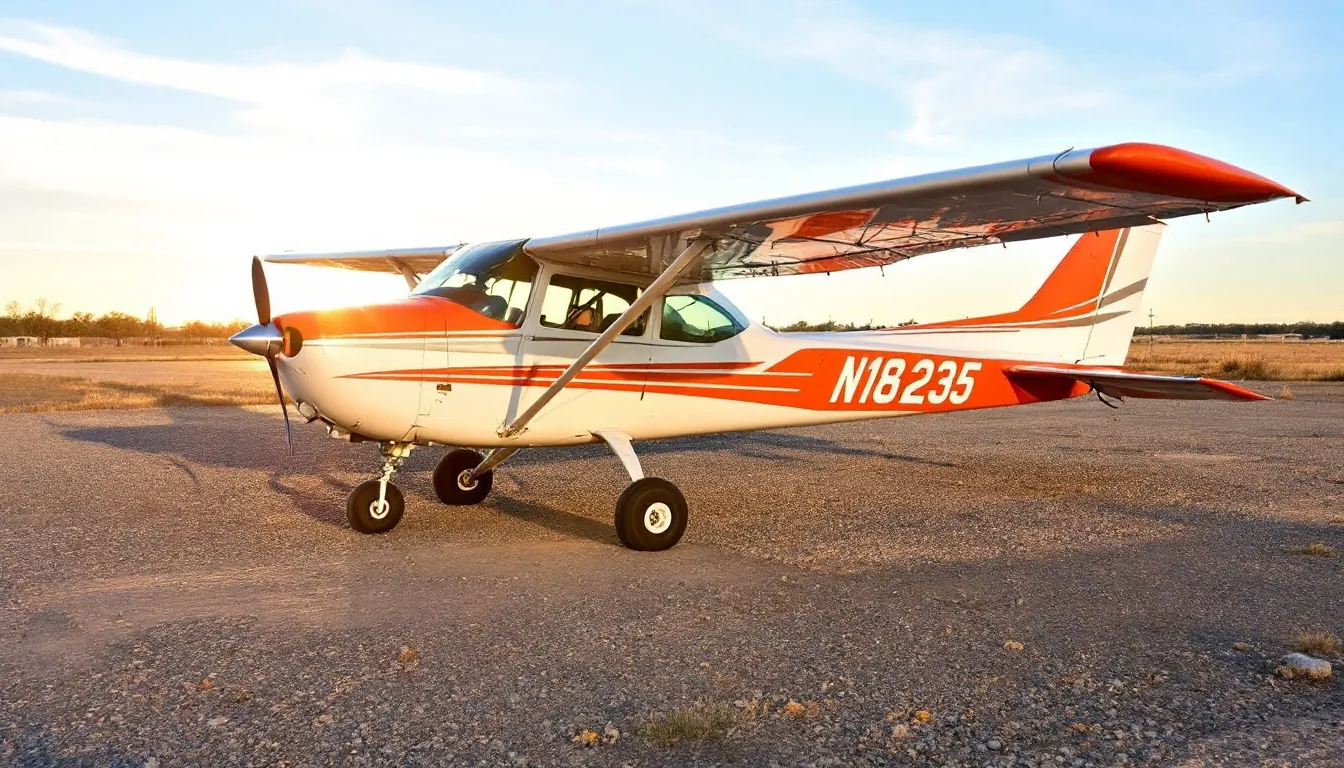The image features a Cessna 182, a popular aircraft known for its powerful engine and fuel efficiency, capable of carrying four adults comfortably. It highlights the aircraft's simple controls and low operating costs, making it an ideal choice for flight schools and pilots in training.