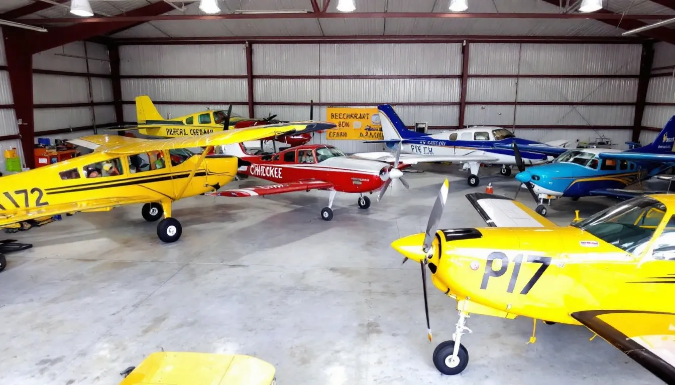 The image showcases a variety of affordable planes, including vintage aircraft and modern light planes, ideal for budget-friendly aviation enthusiasts. These cheap airplanes, known for their solid performance and easy handling, offer a great entry point for new pilots looking to gain their pilot's license while keeping operating costs low.