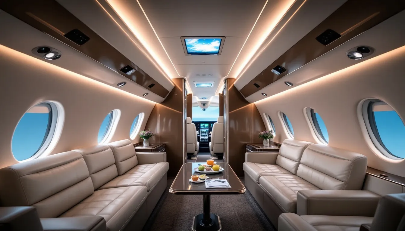 The image depicts a luxurious private jet parked on a tarmac, ready for rental. It emphasizes the importance of having aircraft renters insurance to protect against potential liabilities and damages associated with flying.