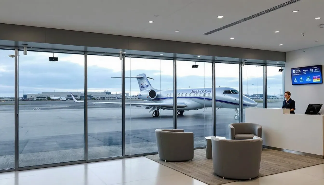 An image depicting a sleek private jet parked on the tarmac, highlighting the luxurious design and spacious cabin interior, symbolizes the convenience and comfort of private jet charters. This visual represents air charter services that cater to business travelers and aviation enthusiasts seeking a seamless flying experience without the hassles of commercial air travel.