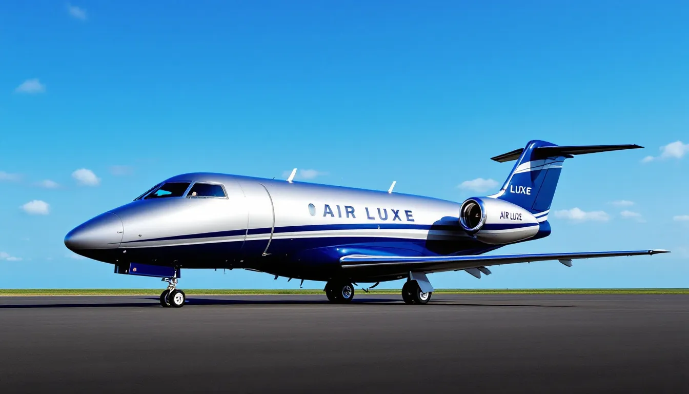 An image depicting a sleek private jet on a tarmac, showcasing its modern design and advanced avionics, perfect for those considering aircraft rental for a weekend trip. The scene highlights the efficiency and luxury of private jet travel, making it an appealing option for potential renters.