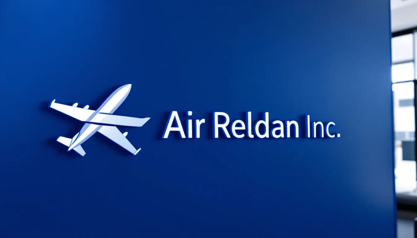 The image showcases the logo of Air Reldan Inc, a company providing aviation services, including flight training at various airports such as New Orleans International Airport and Orleans Lakefront Airport. The design reflects the professionalism and dedication of the company in the aviation industry.