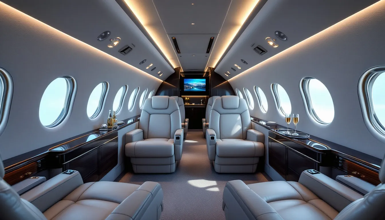 The image showcases the luxurious interior of a private jet, featuring plush seating, elegant finishes, and premium cabin accommodations designed for comfort and style. This high-end space reflects the significant financial commitment associated with private jet ownership, including ongoing costs such as maintenance and crew expenses.