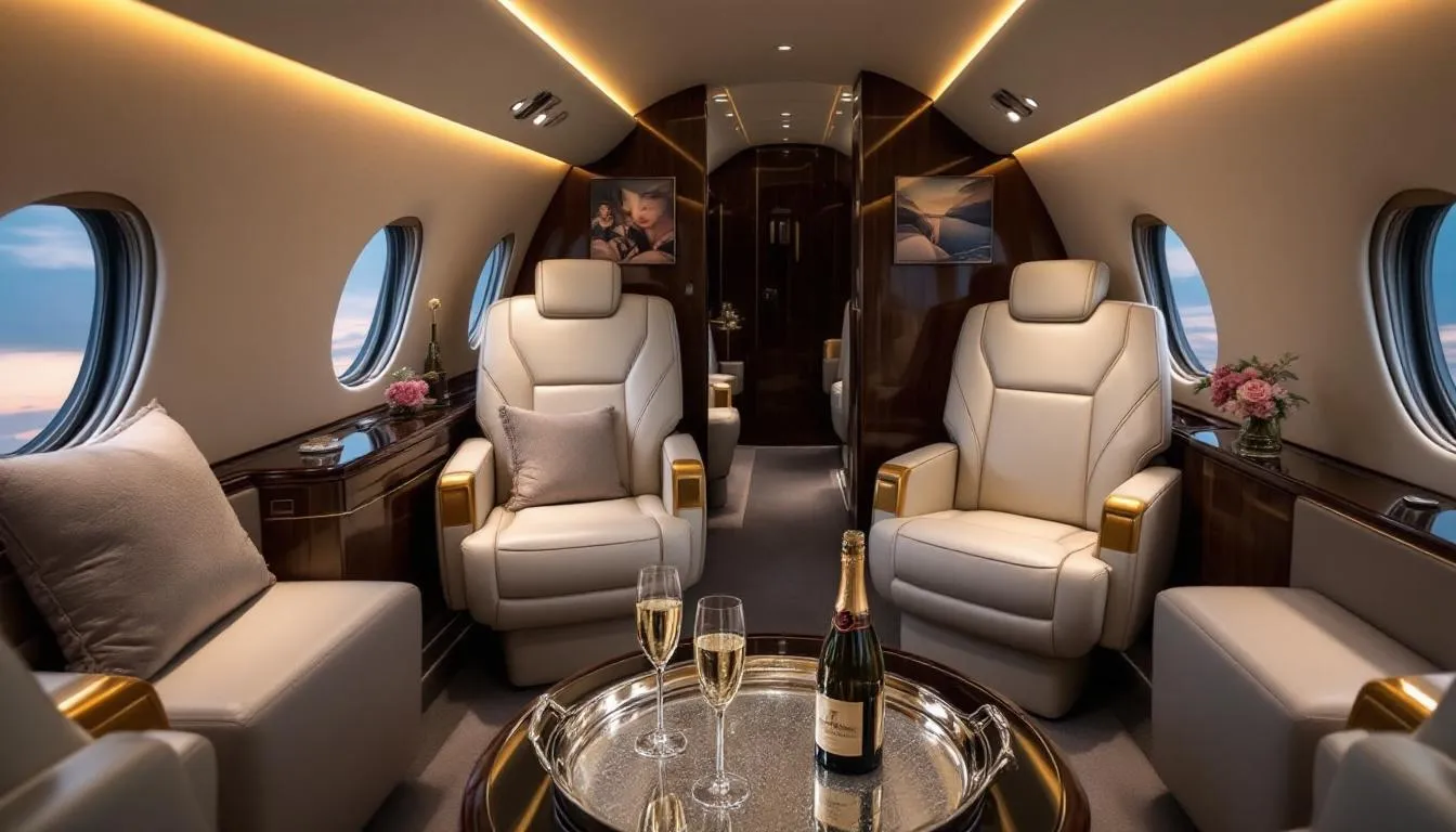 The image depicts a luxurious private jet, showcasing its sleek design and high-end features, representing the exceptional service provided by Mach One Air Charters. This private jet charter is ideal for clients seeking a full-service management solution for their travel needs, emphasizing both comfort and efficiency.