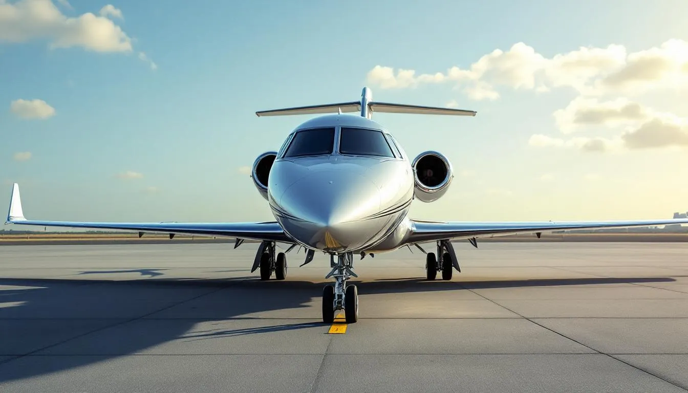 The image features a sleek private jet aircraft, representing the epitome of business aviation and luxury travel. It showcases the comfort and safety of charter flights, ideal for those seeking hassle-free travel experiences in the greater South Florida area, including Fort Lauderdale and Miami.
