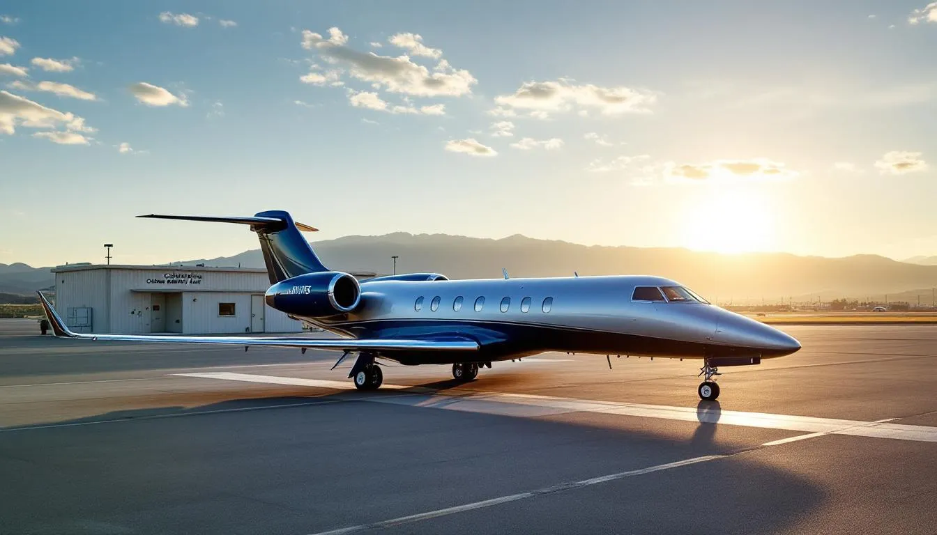 A private jet is parked at Colorado Springs Municipal Airport, surrounded by the scenic beauty of the surrounding mountains. This image captures the essence of private aviation in Colorado Springs, showcasing the convenience of private jet charter services for both leisure and business travelers.