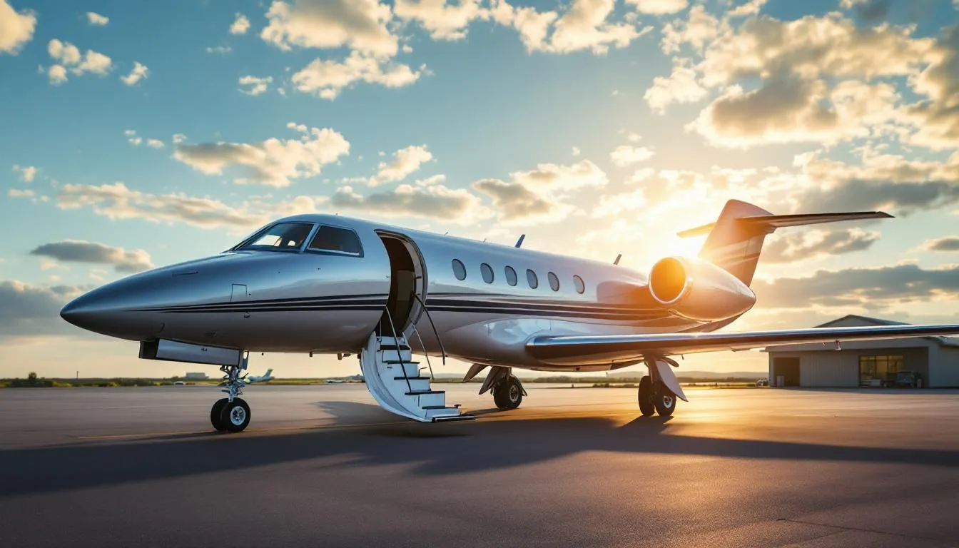 The image showcases a luxurious private jet ready for departure at Reno Tahoe International Airport, emphasizing the ease and comfort of private jet charter flights to Reno, NV. Passengers can enjoy a seamless travel experience, with options for hotel reservations and access to nearby attractions and casinos.