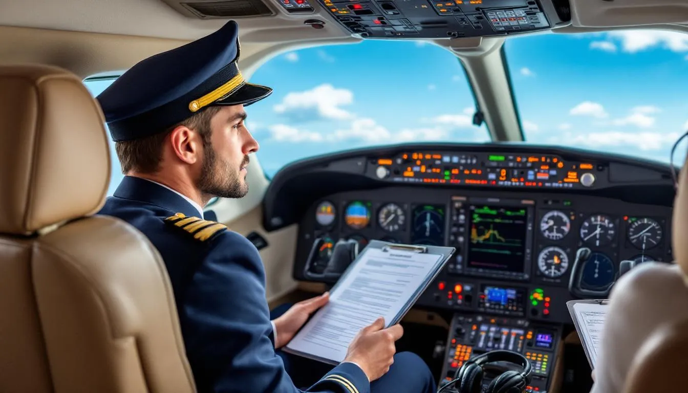 The image depicts a sleek private jet on the tarmac, symbolizing modern aviation technology and efficiency. It emphasizes fuel savings and sustainability, showcasing features like digital winglets that enhance performance, while users can access real-time flight data through integrated software applications.