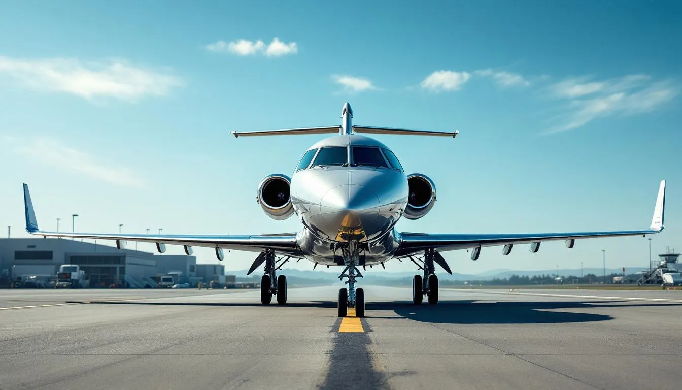An image of a luxurious private jet ready for takeoff, symbolizing a private jet flight to Aruba, with the vibrant blue Caribbean Sea visible in the background. The scene captures the essence of personalized service and comfort associated with private jet charter flights to Aruba's stunning white sand beaches and luxury resorts.