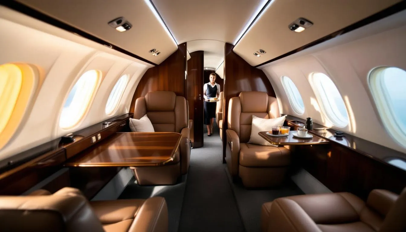 The image depicts a luxurious private jet, ready for takeoff at Boston Logan International Airport, destined for Miami. This private flight offers discerning travelers a comfortable and efficient travel experience, showcasing spacious cabins and impeccable safety records for a seamless journey.