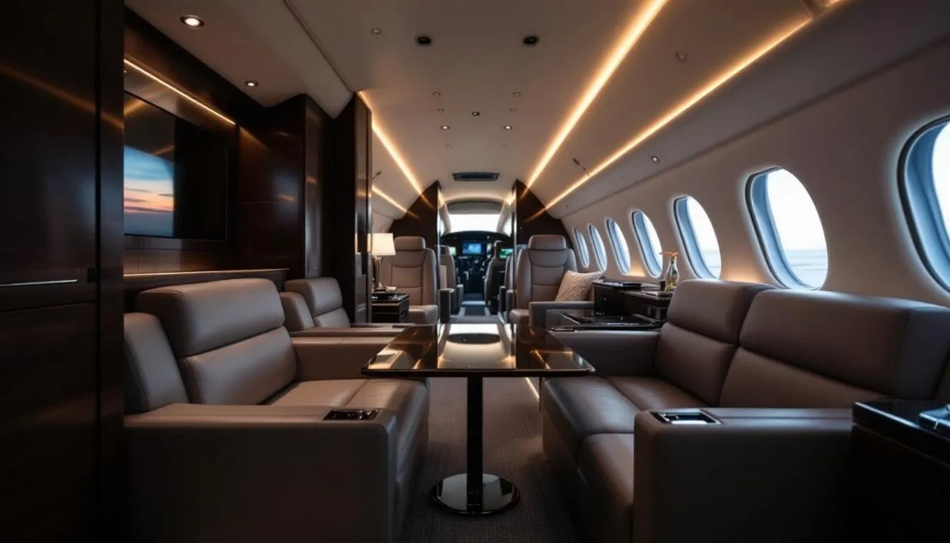 The image depicts a luxurious private jet ready for takeoff at a private airport, showcasing sleek lines and modern design. This visual emphasizes the convenience and exclusivity of private jet travel, highlighting the potential costs associated with private jet charters and rentals.